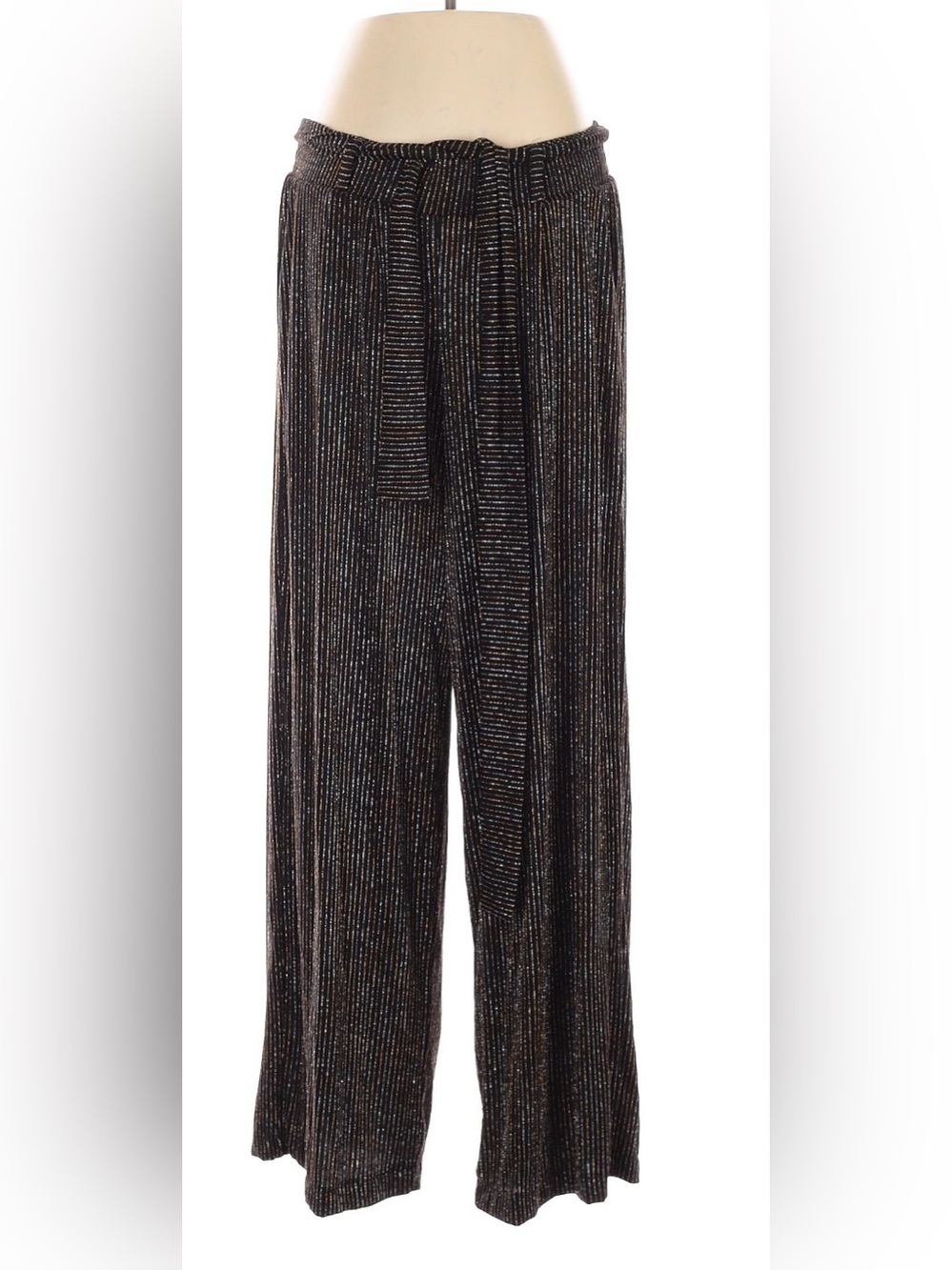 Torrid Belted Black with Gold Silver Metallic Stripe Pull On Wide Leg Pants NWT